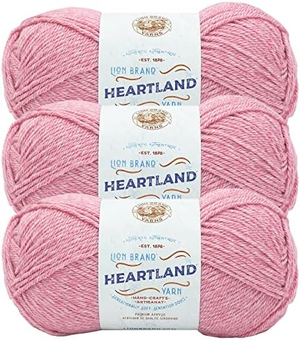 Lion Brand Yarn, Heartland Crochet Yarn, Lassen Volcanic, Pink, 3 Pack