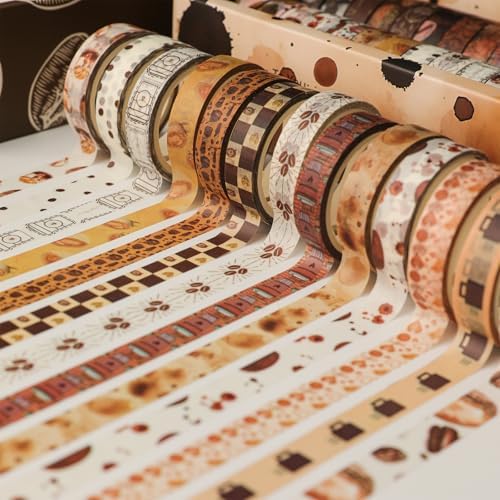 32 Rolls Washi Tape Set,Vintage Coffee Themed Decorative Tape Retro Brown Watercolor Cafe Masking Tape for Journaling Supplies,Junk Journal, Scrapbooking,Planner,DIY Arts & Crafts Supplies