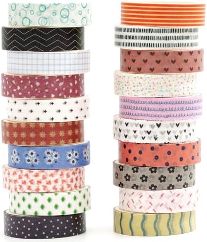 YUBBAEX 20 Rolls Basic Patterns Washi Tape Set Skinny Masking Creative Decorative Tapes, Designer's Selection (Collection 1-Vibrancy)