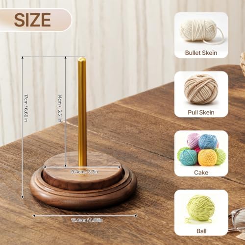 Rovarahoom Walnut Wooden Yarn Holder for Crocheting, Yarn Spinner Stand with Rotating Mechanism, Crochet Holder for Knitting Lovers Mom Craft Enthusiasts Great Gift - Single Spindle