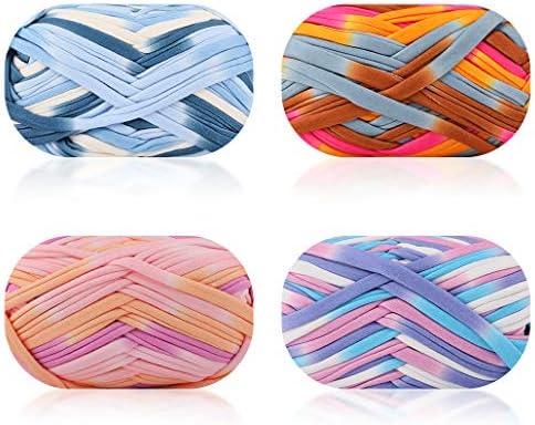 iSuperb 4 Pack Knitting Yarn Colorful Cloth T-Shirt Yarn Fabric Crochet Cloth for DIY Knitted Art Basket Bag - 400g