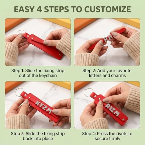 QUUPY 5Pcs PU Leather Keychain Blank DIY Craft Key Rings with 8mm Small Belt for Slide Charm Letters Beads Women Men(5 Colors)
