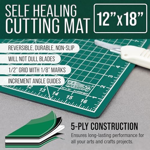 U.S. Art Supply 12"x18" Self-Healing Cutting Mat 5-Ply 2 Pack Green/Black
