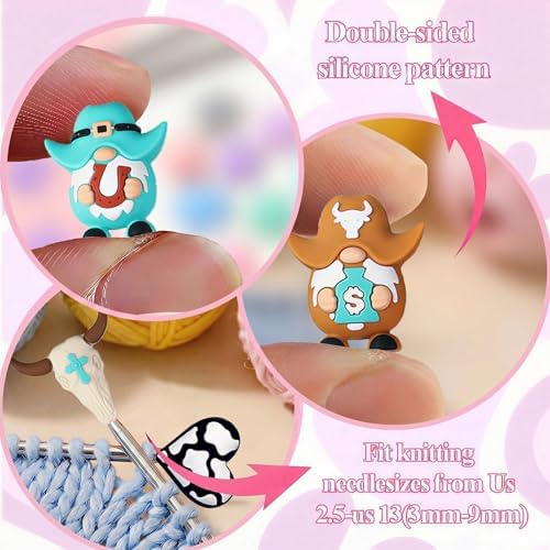 ZZXLLRO 9Pcs Cowboy Knitting Needle Stoppers Silicone Point Protectors Accessories Fit Size 2.5-13 (3mm-9mm) for All Different Needle Materials