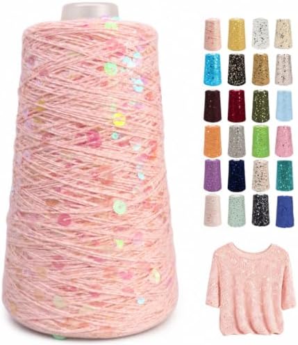 1100Yards Sequin Cotton Yarn for Crocheting Knitting, Sparkle Crochet Thread – 100% Cotton 5-Ply with 3mm 6mm Sequins,Paillettes Yarn for Scarves, Shawls, Sweater DIY Crafting