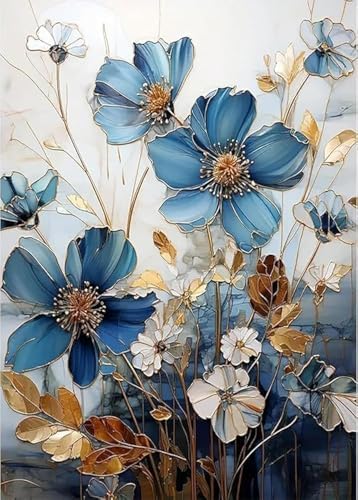 EIBEILI Diamond Painting Kits for Adults DIY 5D Diamond Art Paint with Round Diamonds Full Dril Gem Art Blue Flowers Painting Kit for Home Wall Decor Gifts 12x16inch