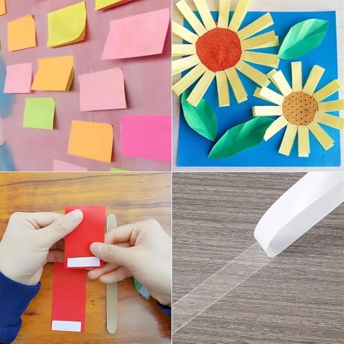 12mm Double Sided Tape White 2 Rolls (Total Length 66 Yards), 1/2 Inch Strong Adhesive Sticky Wrap Tape for Crafts Gift Wrapping Paper Card Making Home Office School Stationery