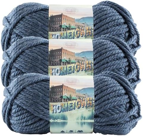 Lion Brand Yarn Hometown Yarn, Super-Bulky Yarn for Knitting, Crocheting, and Crafting, 3 Pack, Washington Denim