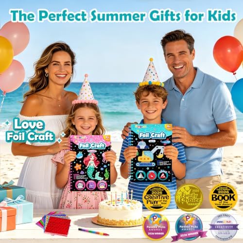 FUNNYB&G Foil Art Craft Kit for Kids, Sparkly Birthday Gift Toy for Boys | No Mess, Kids Ages 4-10 Create Sparkling Artwork, A Creative Gift for Birthdays, Holidays, Travel Activities,Screen-Free Fun
