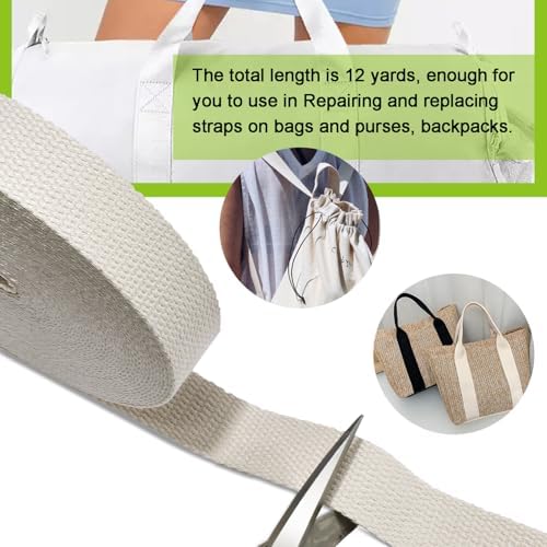 Cotton Webbing 1 Inch 12 Yards Natural Cotton Webbing Straps for Bags Handles, 1 Inch Weave Webbing for Cloth Tote Bag Straps Making,Cloth Belt, DIY Crafts Decoration (Natural 12Yards)