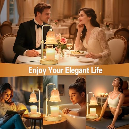 XJZJY White Flower Candle Warmer Lamp with Timer, Birthday Gifts for Women | Dimmable wax melt warmer with 2 bulbs for jar candles, height adjustable,White tulip design, home decor, housewarming gifts