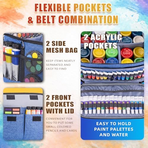 JJRING Acrylic Paint Organizer Bag With Adjustable Dividers, Blue