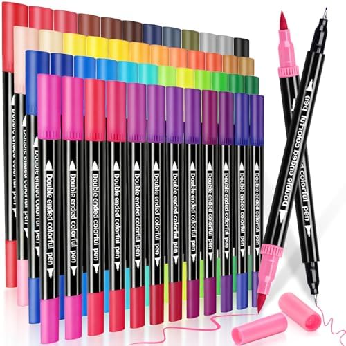 48 Colors Dual Markers Brush Pens, Art Markers Colored Pens for Adult Coloring Books, Brush and Fine Point Dual Tip Artist Colored Marker Set