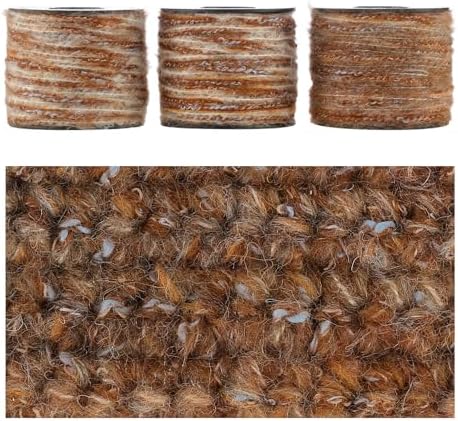 Artisanal Yarn Collection Multifiber Fancy Yarn for Knitting Crocheting Crafts DIY, Set of 3 Rolls(102 Caramel Wheat Waves)