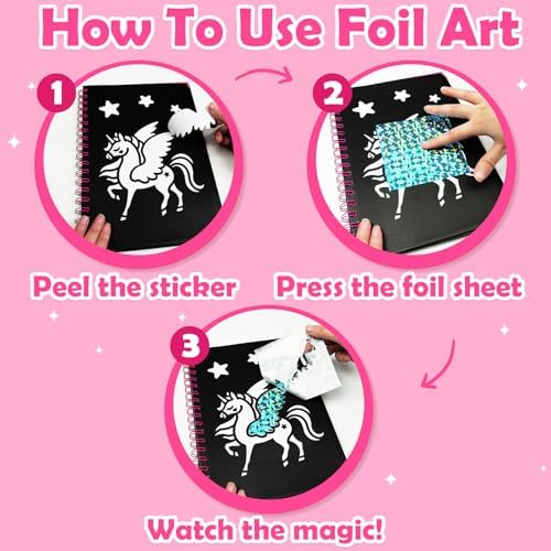 FUNNYB&G Foil Art Craft Kit for Kids, Sparkly Birthday Gift Toy for Girls | No Mess, Kids Ages 4-10 Create Sparkling Artwork, A Creative Gift for Birthdays, Holidays, Travel Activities,Screen-Free Fun