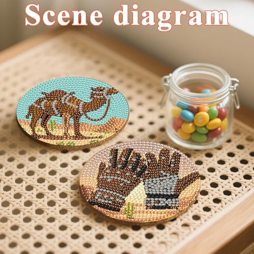 DOTSOPS 8 Pcs Cowboy Diamond Painting Coasters with Holder for Beginners