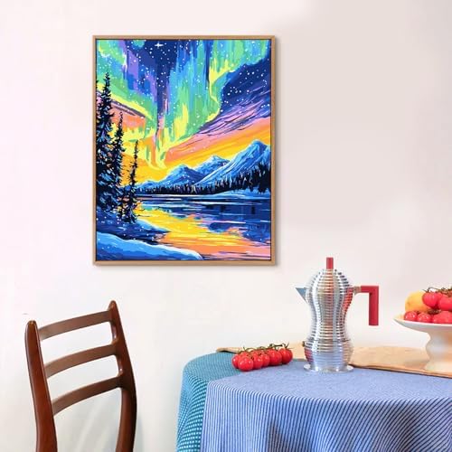 Yunnuo Northern Lights Paint by Numbers Kit for Adults Beginner, Landscape Aurora Scenery Number Painting with Brush and Acrylic Paint for Gift and Home Wall Decor 16x20 Inch
