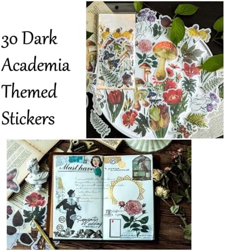 Vintage Aesthetic Scrapbook Supplies Kit with Scrapbook Paper, Stickers, Bookmarks for Scrapbooking, DIY Albums, Junk Journals, Bullet Journals, Dark Academia Aesthetic Decor (Dark1 129 Pcs)