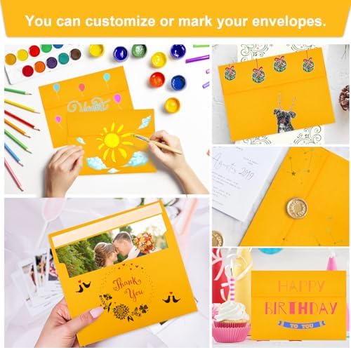 50 Packs Yellow 5x7 Envelopes 5x7, Fade Bright Yellow Color Envelopes Self Seal for Weddings, Photos, Greeting Cards, Mailing