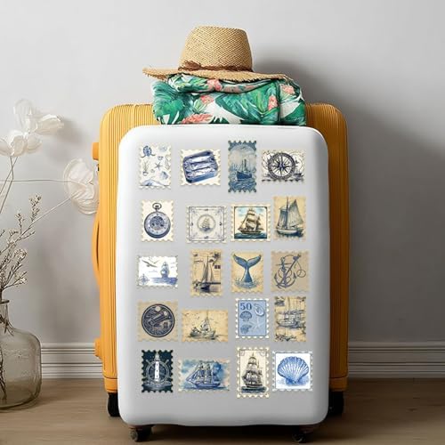 50PCS Travel Stamp Stickers, Gold Foil Scrapbook Supplies | Waterproof Vintage Travel Stickers for Journal,Planner,DIY Craft,Diary, Water Bottle,Laptop