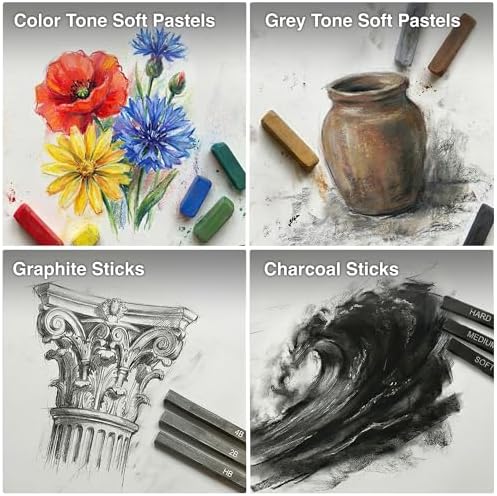 COLOUR BLOCK 91-Piece Sketching & Drawing Art Set with PU Carrying Case - Colored, Metallic, Charcoal, Pastel Pencils, Soft Pastels, Charcoal & Graphite Sticks, Sketchbook, Tools for Teens, Adults