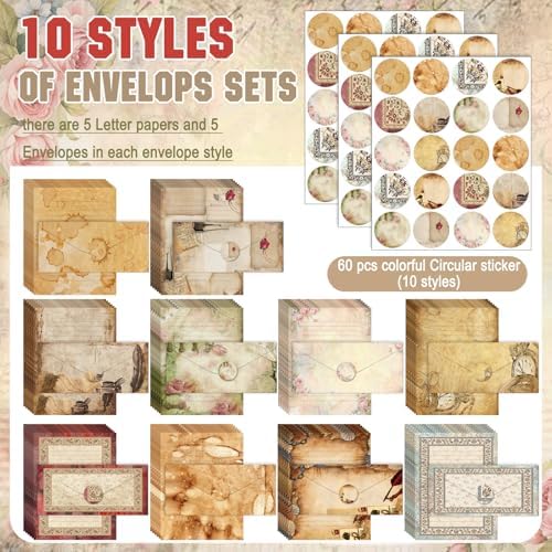 TaoBary 160 Pcs Vintage Stationery Paper and Envelopes Set, 8.5 x 11''