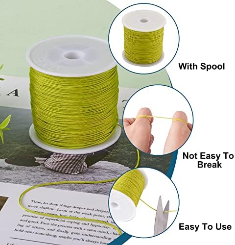 100 Yards 0.8mm Braided Nylon Crafting Thread Chinese Knotting Beading String Macrame Cord Rope for Necklace Bracelet Jewelry Craft Making, GreenYellow