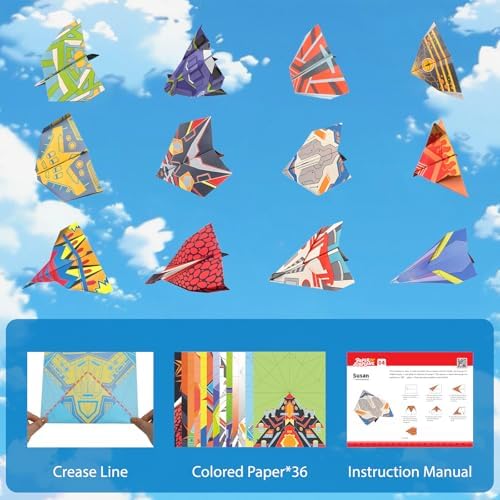 Paper Airplane Kits, Origami Kit for Kids 5-8 8-12, 12 Classic Origami Designs, 36 Sheets of Colorful Origami Paper, Crafts for Kids Activities, Airplane Gifts for Kids Ages 5-12 Boys and Girls