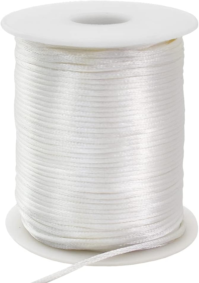 TONIFUL Nylon String Satin Cord for Necklace Bracelet Beading 2mm White | 110yd Non elastic durable non fading, for Jewelry Making Thread Rattail Macrame Trim Kumihimo Chinese Knot Craft Tags Hanging