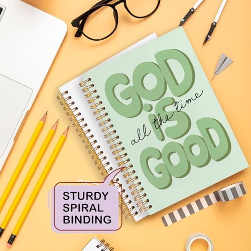 Yhtrg Green Preppy God Is Good Notebooks, Brown Christian Spiral Notebook Gift for Women, Bible Journaling Notebooks for Office School Supplies, 5.5x8.3 Inch