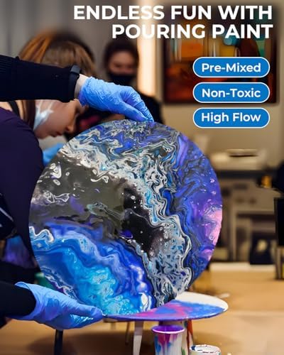 Nicpro 8 Colors Large Bulk Acrylic Pour Paint Set (33.8 oz, 1000 ml) Premixed High Flow Art Pouring Paint Supplies Kit with Silicone Pour Oil, Gloves for Beginner Cell Creation Flow DIY, Ready to Pour