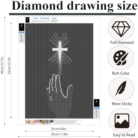 EOPLK 5D Christian Diamond Painting Kits for Adults, Cross Diamond Art Kit for Beginners, Full Drill Round Gem Painting by Numbers for Home Wall Decor Gift, 12x16 inch