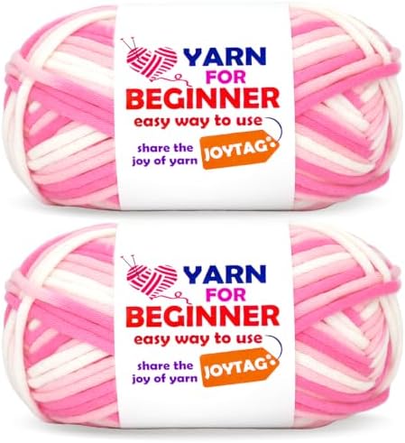 2 * 50g Rainbow Beginner Crochet Yarn for Crocheting and Knitting Multicolor Cotton Crochet Yarn for Beginners(Pink Variegated)