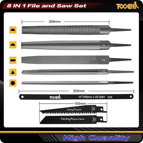 TOOLAN: File Set, File & Saw Set. metal file,metal files tools for steel,Professional Steel File Triangle/Flat/Half-Round/Round Files for MetalWoodPlastic,Woodworking, Blade Quick Change Mechanism