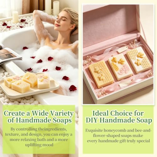 Bee Silicone Soap Molds, 2 Pack Rectangle Honeycomb Molds 12 Cavities | Non-Stick Soap Molds for Soap Making Homemade Bath Bomb Lotion Shampoo Bar, Cake Pan Molds For Baking Biscuit Chocolate