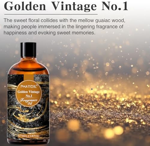 PHATOIL Golden Vintage No.1 Fragrance Oils for Aromatherapy, 3.38FL.OZ Diffuser Oils for Home, Perfect for Aromatherapy, Humidifiers, Yoga, DIY Candle and Soap Making - 100ml