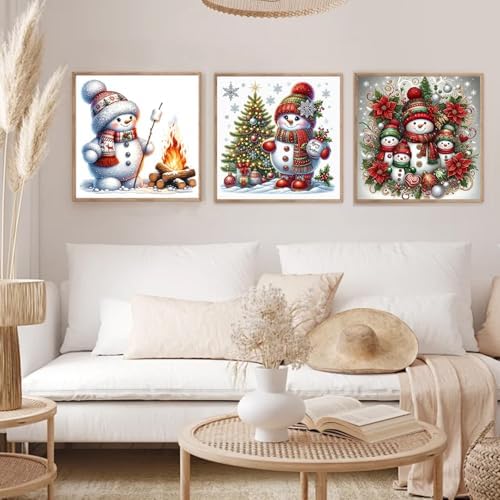 EIBEILI Diamond Art Kits for Adults, 3-Pack Snowman Diamond Painting Kits for Beginner Round 5D Full Drill Diamond Dots Crafts for Home Wall Decor Gifts 14x14 Inch