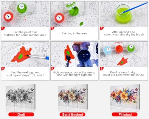 TUMOVO Flowers Paint Number Kits - Abstract DIY Painting for Adults - Colorful Flower Paint-by-Numbers Kits - 16"x20", Framed