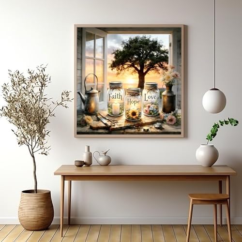 APTDYIGL 5D Faith,Hope,Love Diamond Painting Kits for Adults Beginner,DIY Diamond Art Kits for Adults,Round Full Drill Diamond Dots with Gem Art Kits,Home Wall Decor 13.7X13.7inch