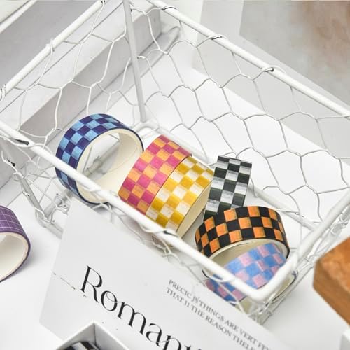 12 Rolls Grid Washi Tape Set Plaid Arts Adhesive Tapes Basic Patterns Decorative Masking Tape Sets for Craft, Kids, Scrapbook, DIY, Gift Wrapping (Style Two)
