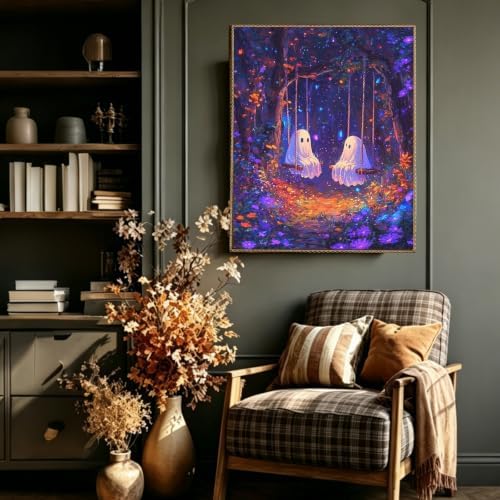 Halloween Paint by Numbers Kit for Adults,Includes All Supplies 20x16in | Ghost Paint by Number Adult,Halloween Canvas Paint by Numbers for Adults,Gifts and Home Wall