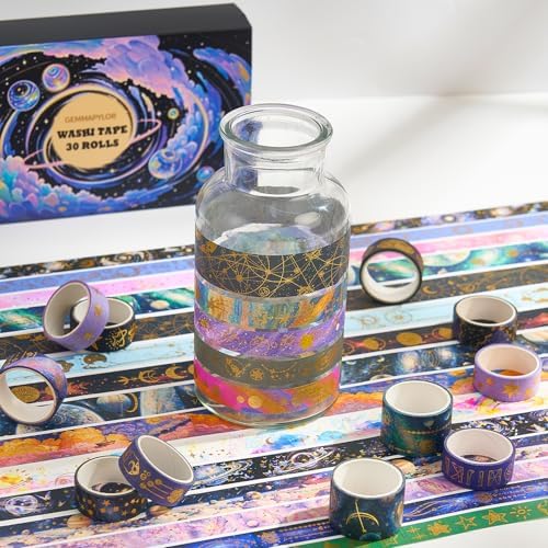 Gold Foil Washi Tape Set 30 Rolls,Decorative Masking Tape for Junk Journal, Scrapbooking Supplies, DIY Crafting Supplies