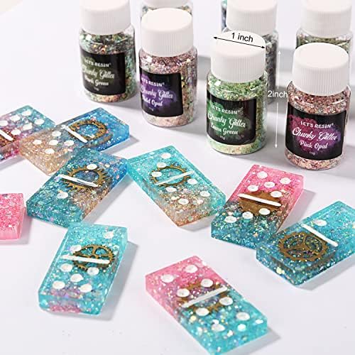 LET'S RESIN Opal Chunky Glitter for Resin, 12 * 10g Craft Glitter Powder | for Tumblers /Slime, Iridescent Chameleon Glitter Sequins Festival Decor(Each 0.35oz)