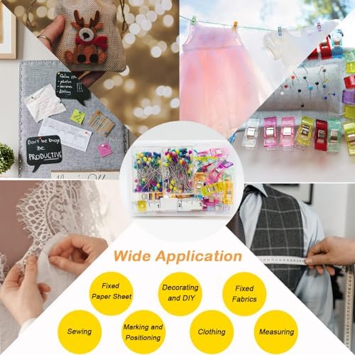 50Pcs Sewing Clips & 400PCS Sewing Pins with Box, Assorted Colors Quilting Clips Fabric Clips for Sewing Quilting Supplies Crafting Tools, Straight Pins with Colored Pearlized Ball Heads Long 1.6inch