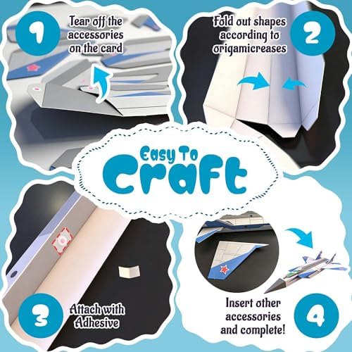 2 Themes in 1, 3D Model Paper Airplane Kits, DIY Origami Kit for Kids Ages 8-12, Include 16 Pre-cut, Easy-to-Assemble Gun & Aircraft Models, Origami Kit for Kids Ages 8-12, Paper Airplane Kits