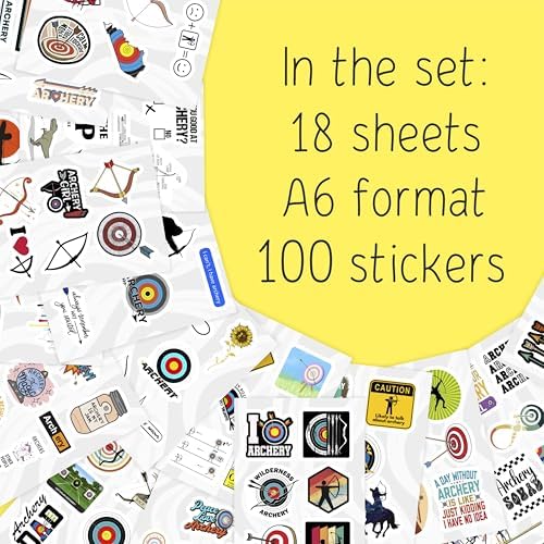 100Pcs Archery Stickers for Water Bottle and Laptop - Archery Party Supplies & Decorations, Waterproof Vinyl Decals, Sport and Target Stickers, Gifts for Women & Men
