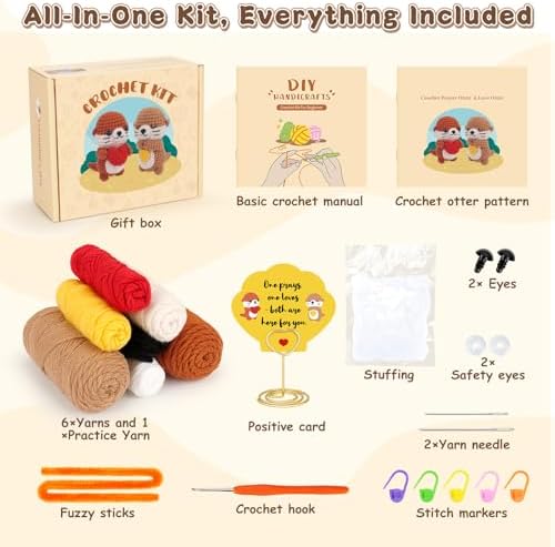 Fortuning's JDS Crochet Kit for Beginners, Otter Couple Crochet Animal Kit