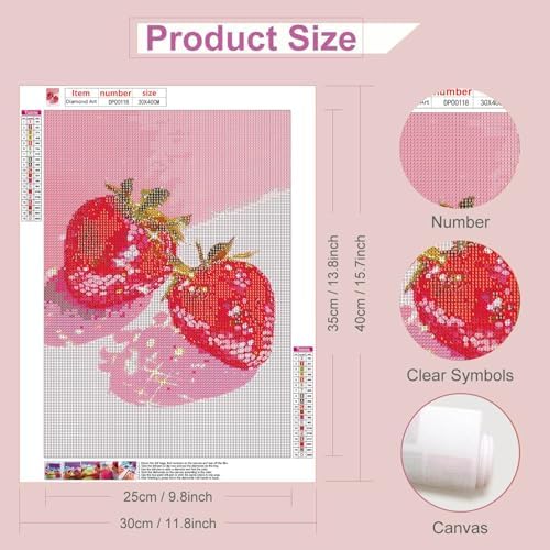 RYMILIE Strawberry Diamond Art Kits for Adults Diamond Painting Kit 12x16in | 5D Crystal Stress Relief Diamond Art Painting Kit for Beginners, DIY Full Round Drill Gem Art Crafts for Home Wall Decor Gift
