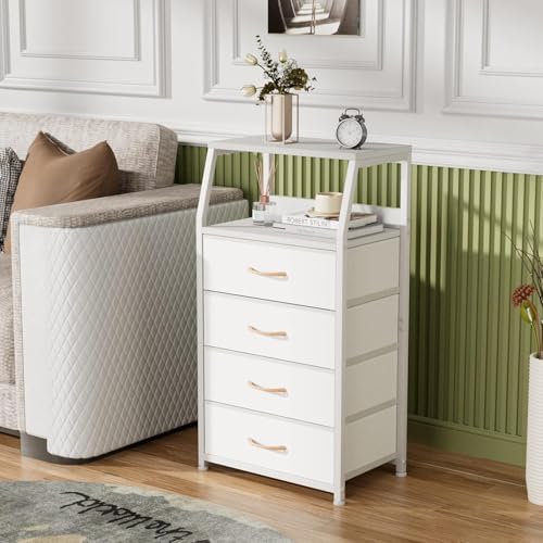 Furnulem Tall Nightstand with 4 Fabric Drawers, Small Dresser for Bedroom