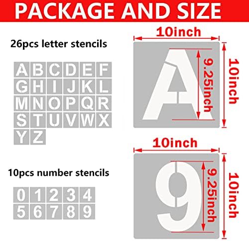 YEAJON 10 Inch Letter Stencils and Numbers, 36 Pcs Alphabet Art Craft Stencils, Reusable Plastic Templates for Wood, Wall, Fabric, Rock, Signage, DIY Art Projects (10 Inch)